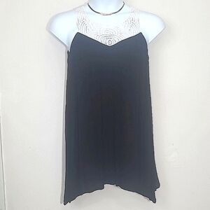 Sundress Dress black ivory lace Babydoll flowy lined Vintage Made in USA
